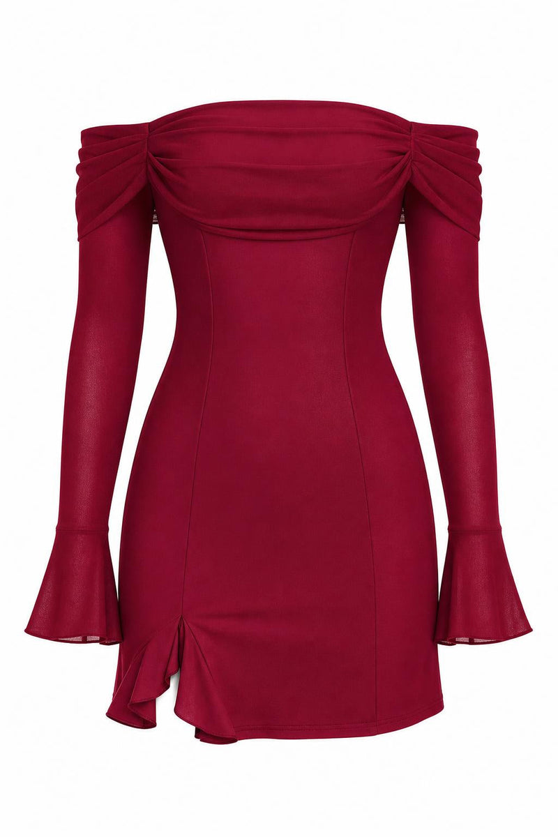 Off-Shoulder Long Sleeve Mini Dress by BelloMia, shown on a plain white background