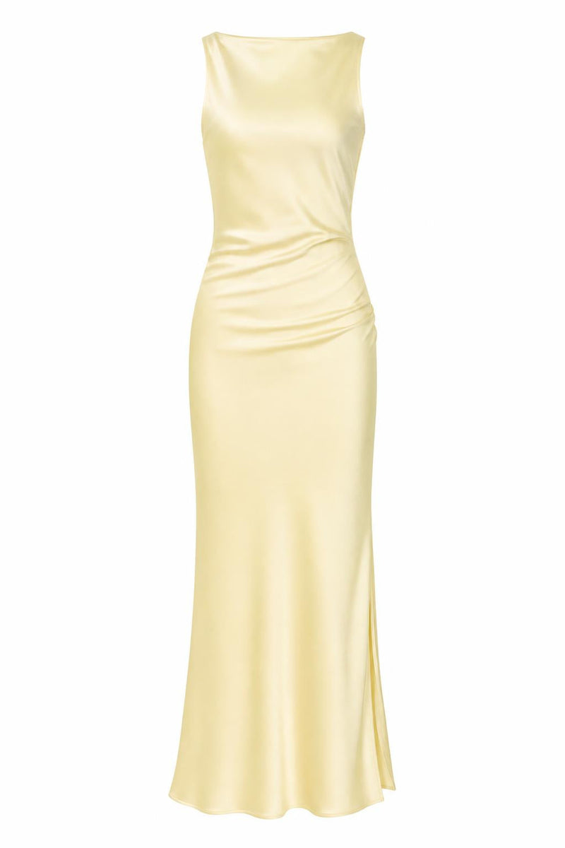 Satin Sleeveless Maxi Dress by BelloMia, shown on a plain white background